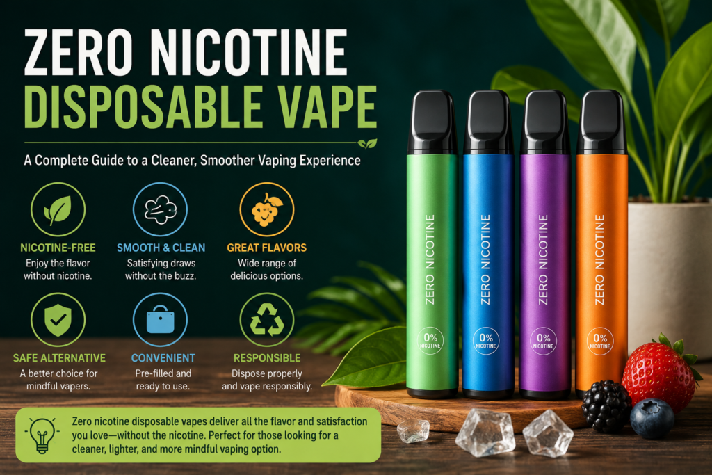 Zero Nicotine Disposable Vape: The Complete Guide to Nicotine-Free Vaping Zero Nicotine Disposable Vape devices displayed with colorful designs highlighting nicotine-free vaping, smooth performance, and popular flavor options.