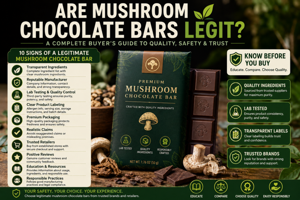Are Mushroom Chocolate Bars Legit? A Complete Buyer's Guide 1 Are Mushroom Chocolate Bars Legit guide showing premium chocolate packaging quality and ingredient transparency