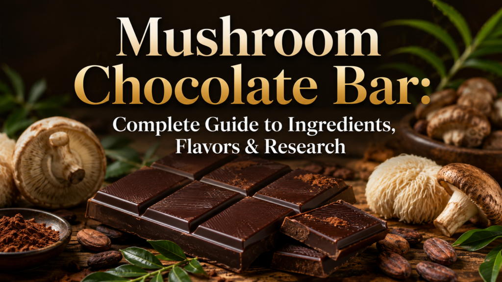 Mushroom Chocolate Bar: Complete Guide to Ingredients, Flavors & Research 1 Mushroom chocolate bar educational guide featuring premium chocolate, mushroom ingredients, and evidence-based research.