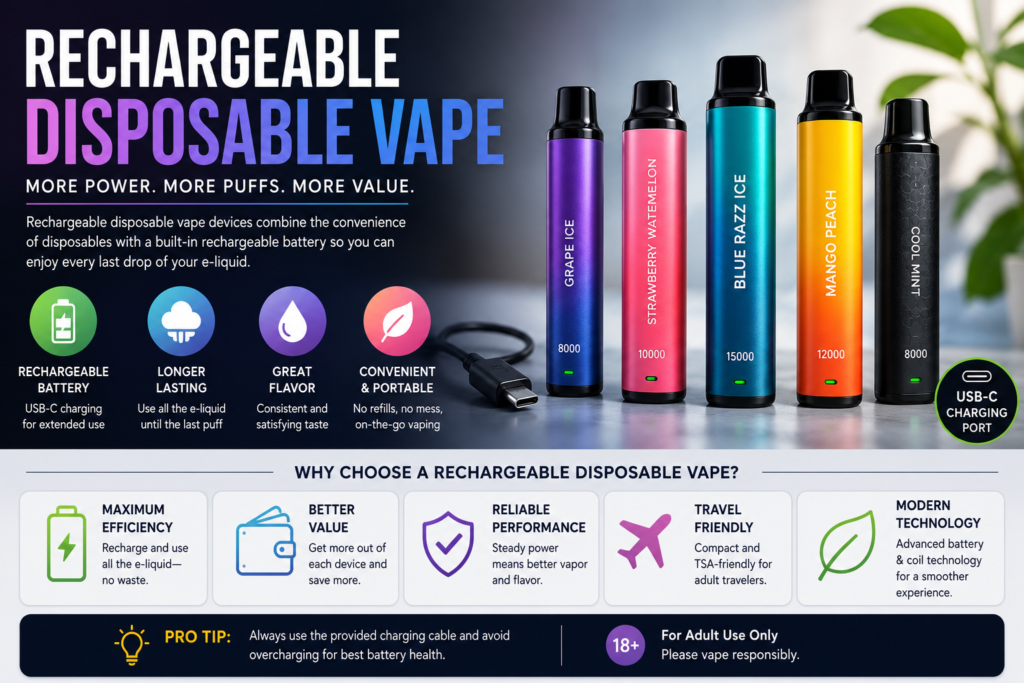 Rechargeable Disposable Vape Rechargeable Disposable Vape devices with USB charging and modern designs for long-lasting vaping performance.