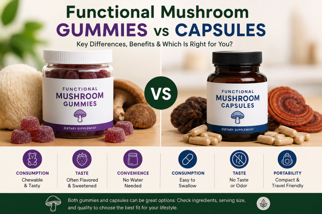 Functional Mushroom Gummies vs Capsules